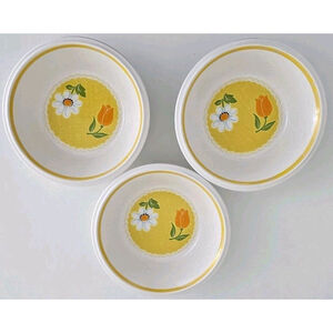 3 Vintage Mikasa International Brushed Denims Yellow Daisy 7" Bowls | Japan